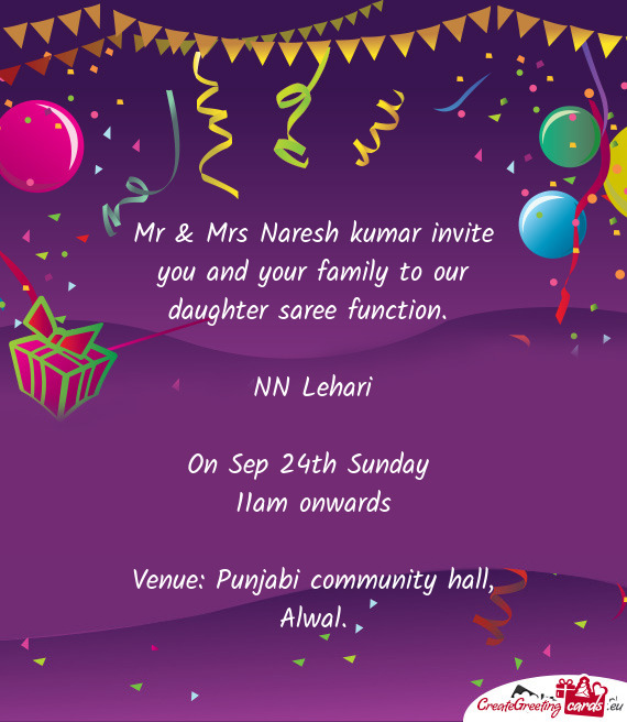 Venue: Punjabi community hall, Alwal