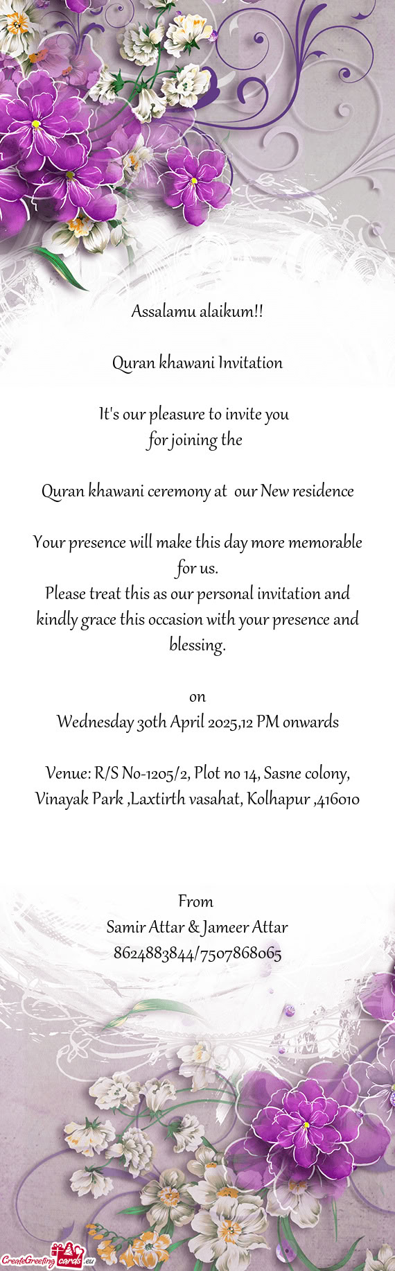 Venue: R/S No-1205/2, Plot no 14, Sasne colony, Vinayak Park ,Laxtirth vasahat, Kolhapur ,416010
