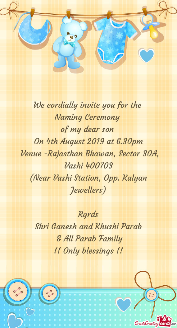 Venue -Rajasthan Bhawan, Sector 30A, Vashi 400703