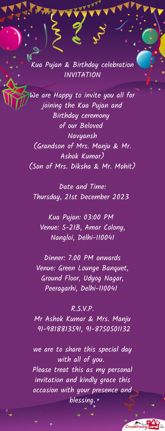 Venue: S-21B, Amar Colony, Nangloi, Delhi-110041