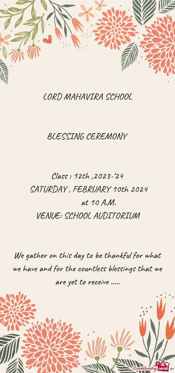 VENUE: SCHOOL AUDITORIUM