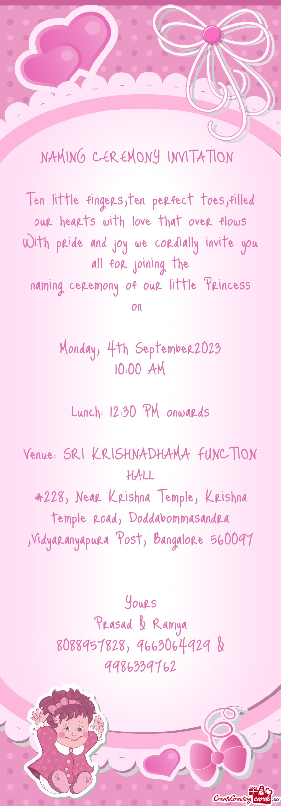 Venue: SRI KRISHNADHAMA FUNCTION HALL