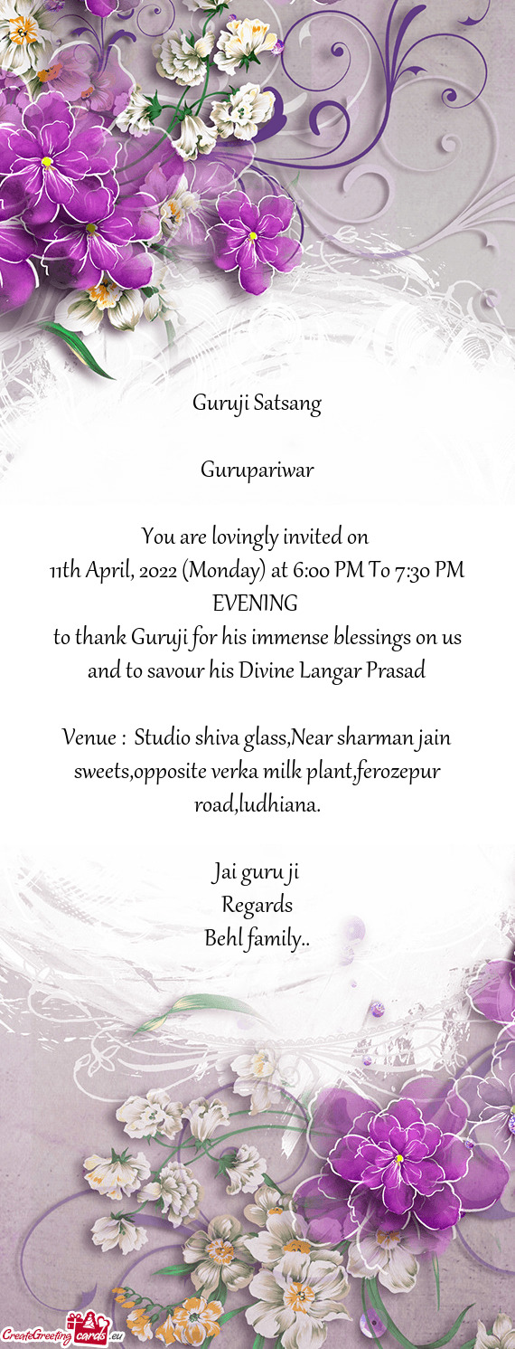 Venue : Studio shiva glass,Near sharman jain sweets,opposite verka milk plant,ferozepur road,ludhia