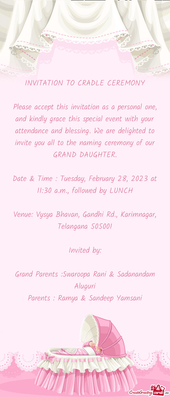 Venue: Vysya Bhavan, Gandhi Rd., Karimnagar, Telangana 505001