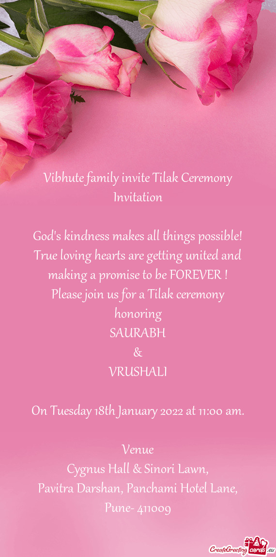 Vibhute family invite Tilak Ceremony Invitation