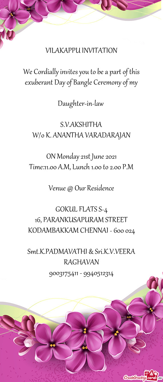 VILAKAPPU INVITATION