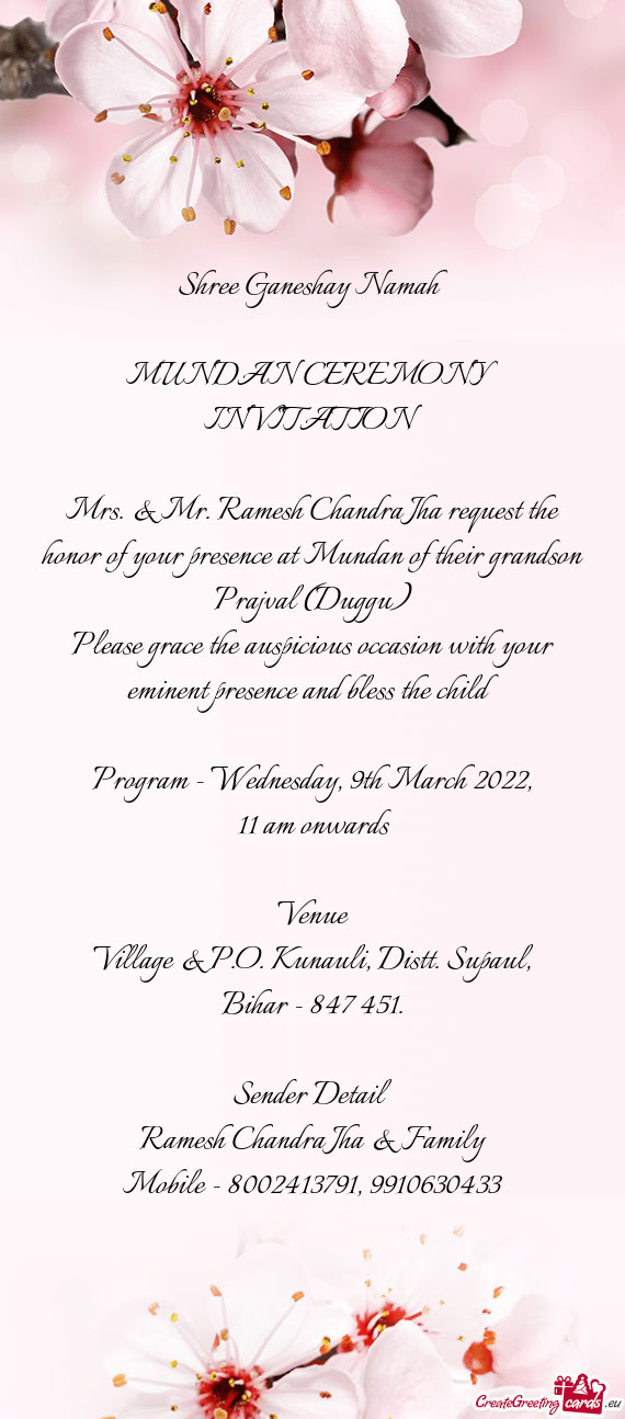 Village & P.O. Kunauli, Distt. Supaul