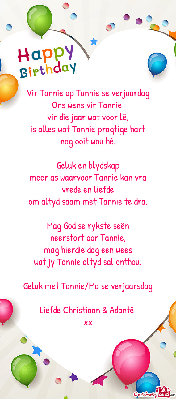 Vir Tannie op Tannie se verjaardag