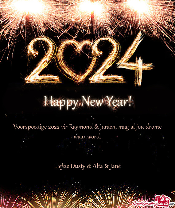 Voorspoedige 2022 vir Raymond & Janien, mag al jou drome waar word