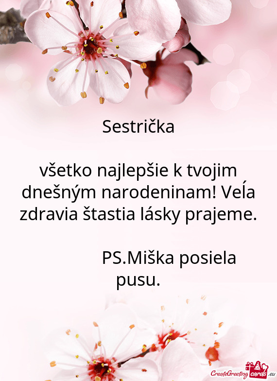 Všetko najlepšie k tvojim dnešným narodeninam! Veĺa zdravia štastia lásky prajeme