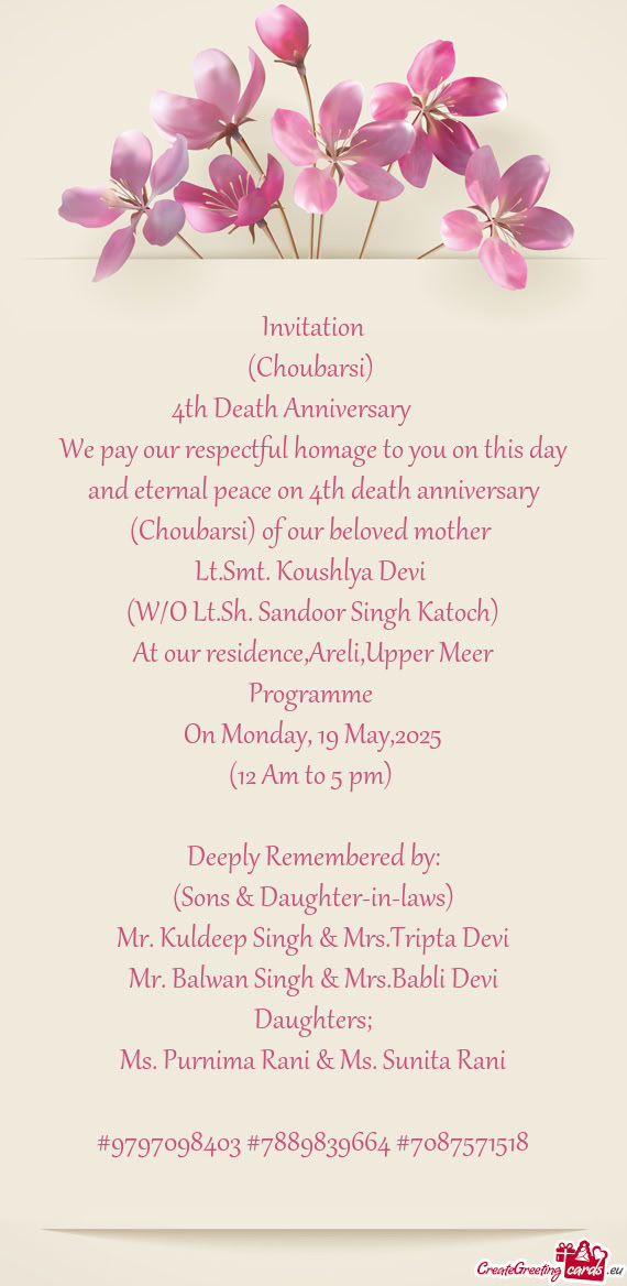 (W/O Lt.Sh. Sandoor Singh Katoch)