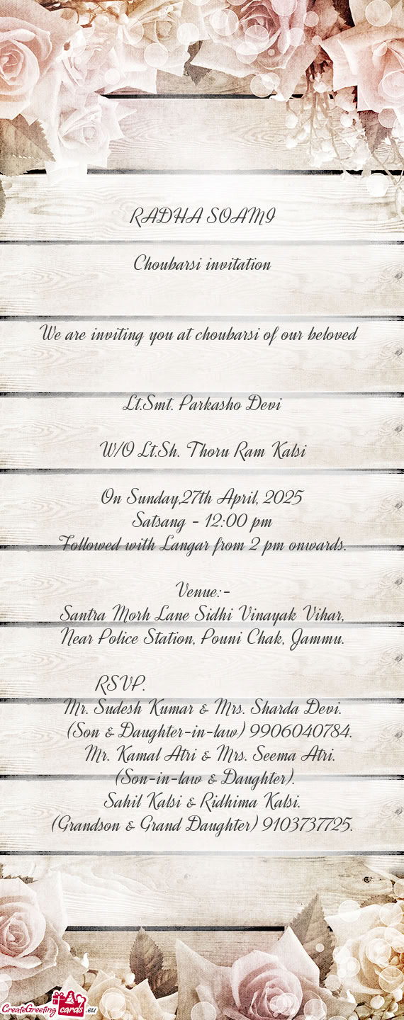 W/O Lt.Sh. Thoru Ram Kalsi