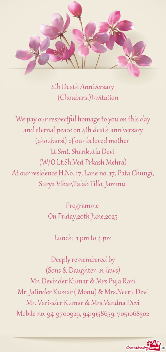 (W/O Lt.Sh.Ved Prkash Mehra)