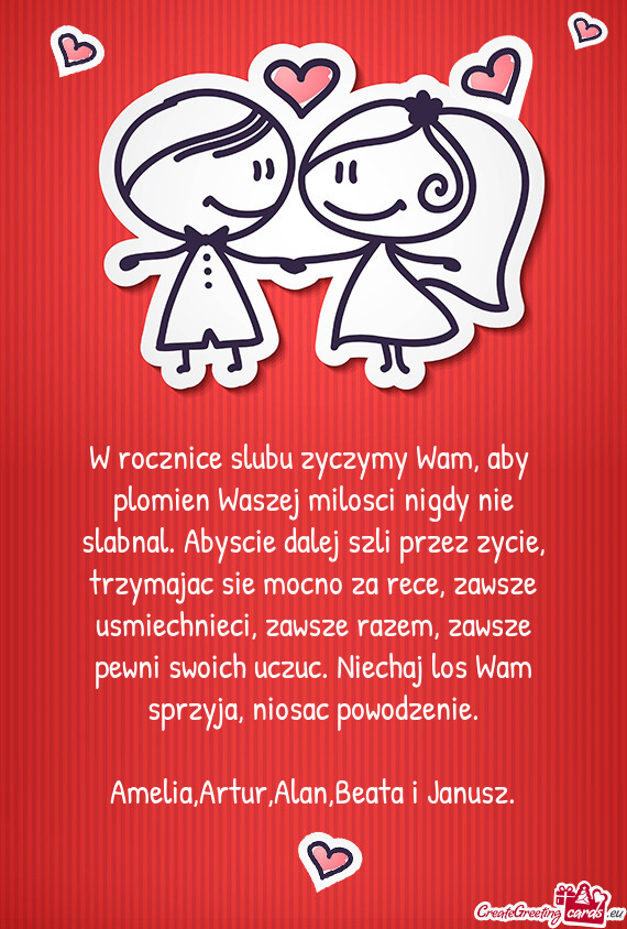 W rocznice slubu zyczymy Wam, aby