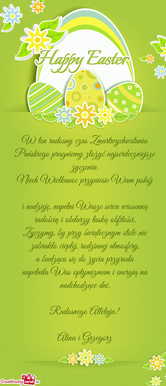W ten radosny czas Zmartwychwstania Pańskiego pragniemy złożyć najserdeczniejsze życzenia
