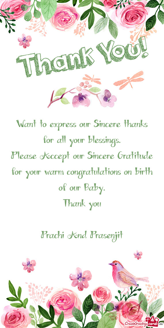 Want to express our Sincere thanks for all your blessings