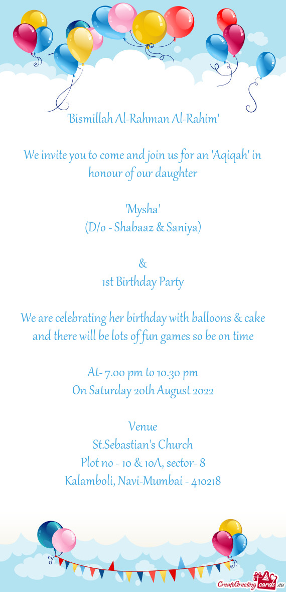 We are celebrating her birthday with balloons & cake and there will be lots of fun games so be on ti