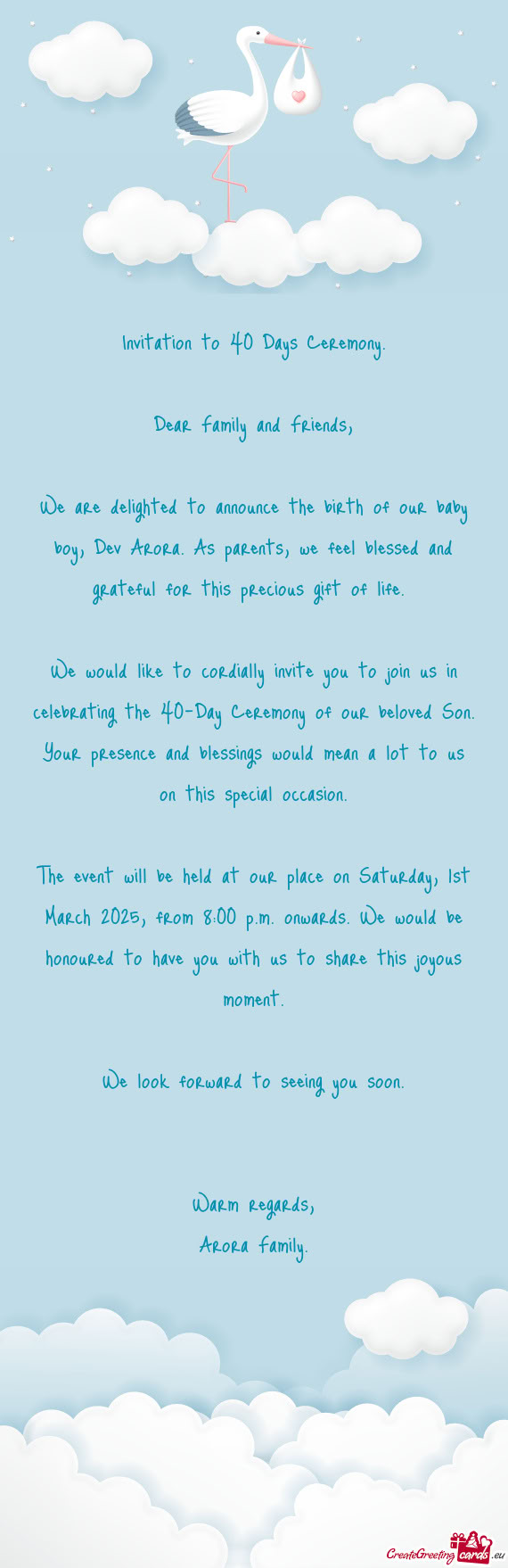 We are delighted to announce the birth of our baby boy, Dev Arora. As parents, we feel blessed and g