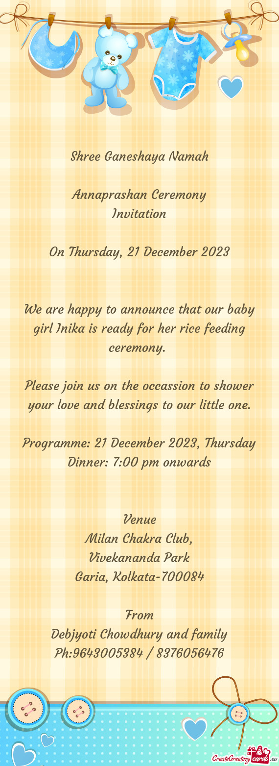 We are happy to announce that our baby girl Inika is ready for her rice feeding ceremony