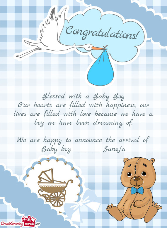 We are happy to announce the arrival of Baby boy _______ Suneja