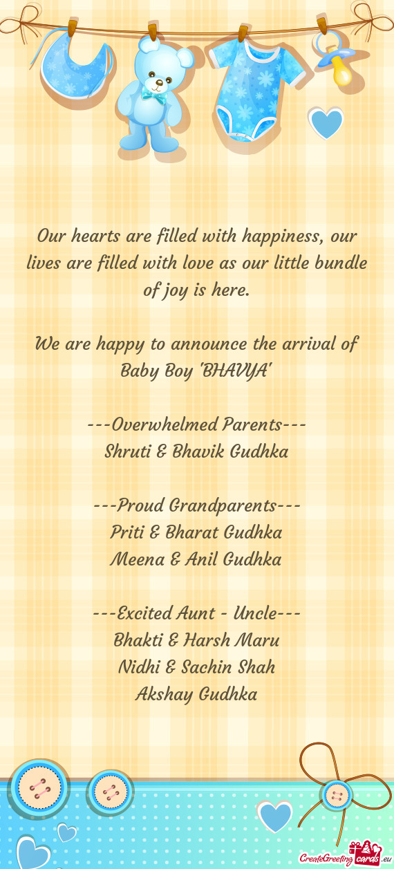 We are happy to announce the arrival of Baby Boy "BHAVYA"