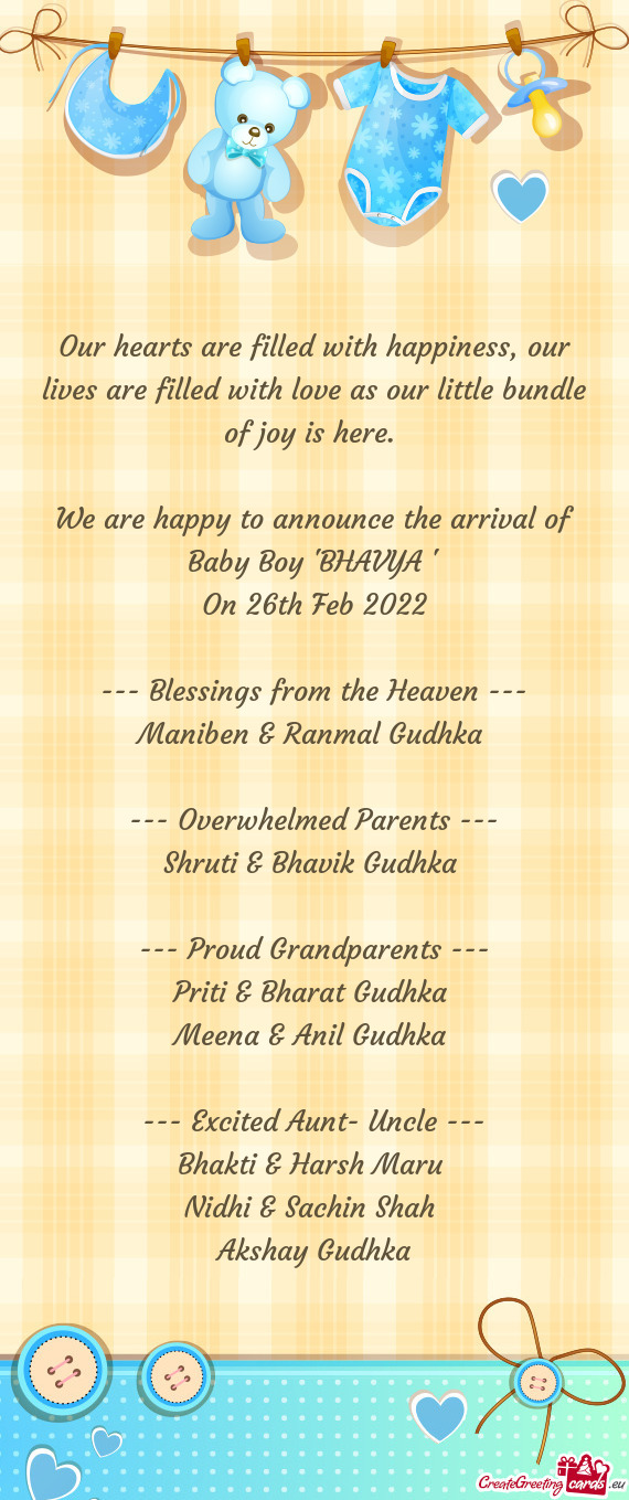 We are happy to announce the arrival of Baby Boy "BHAVYA "