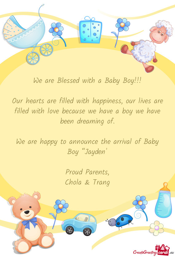 We are happy to announce the arrival of Baby Boy “Jayden”