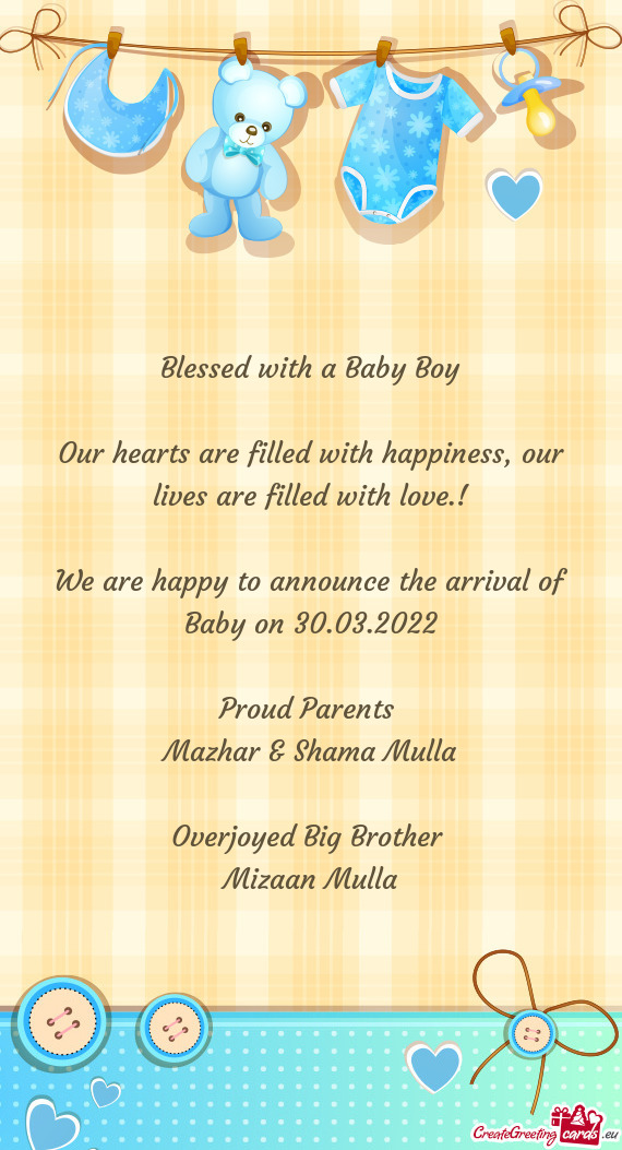 We are happy to announce the arrival of Baby on 30.03.2022