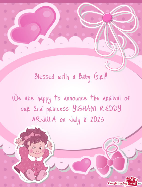 We are happy to announce the arrival of our 2nd princess YISHANI REDDY ARJULA on July 8 2025🥰