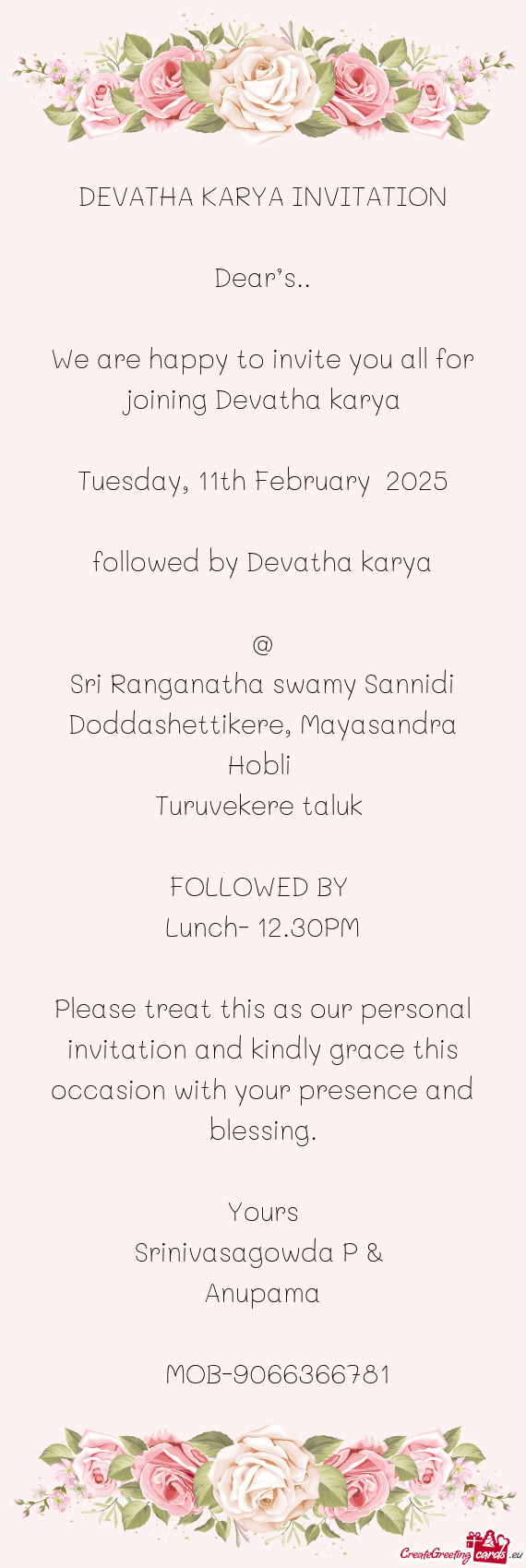 We are happy to invite you all for joining Devatha karya