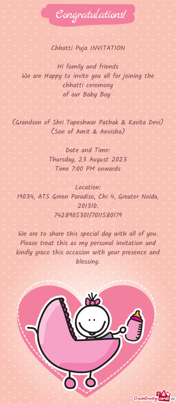 We are Happy to invite you all for joining the chhatti ceremony