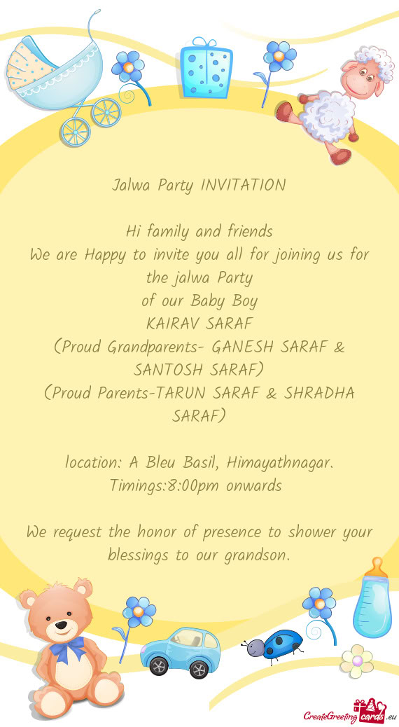 We are Happy to invite you all for joining us for the jalwa Party