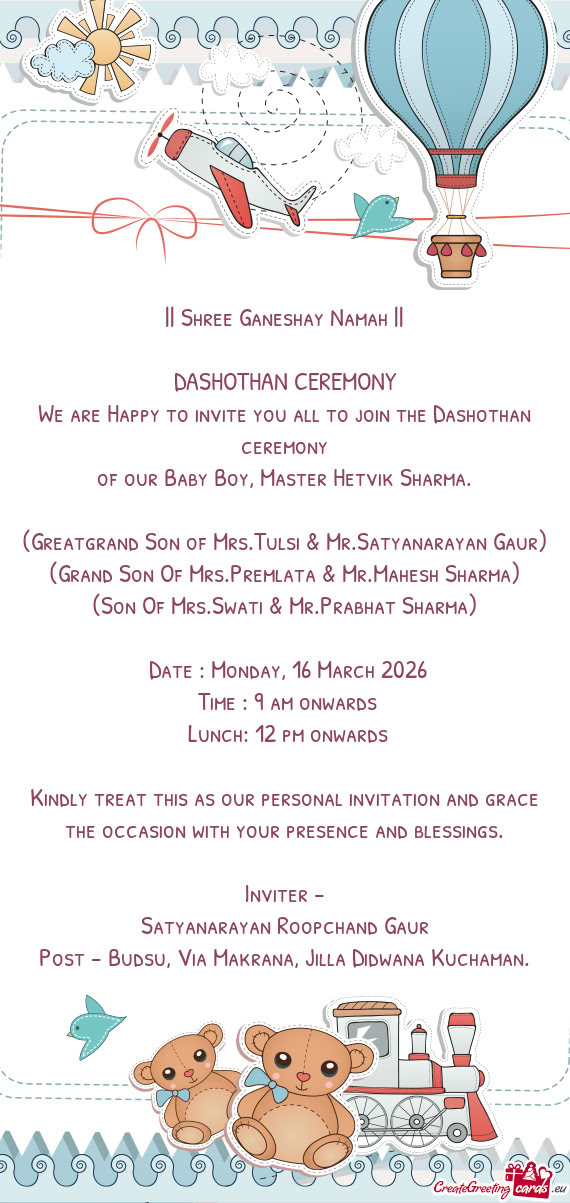 We are Happy to invite you all to join the Dashothan ceremony