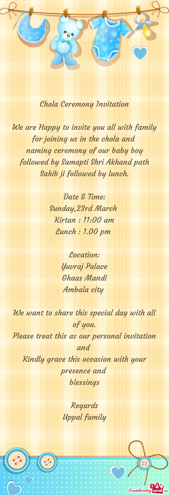 We are Happy to invite you all with family for joining us in the chola and