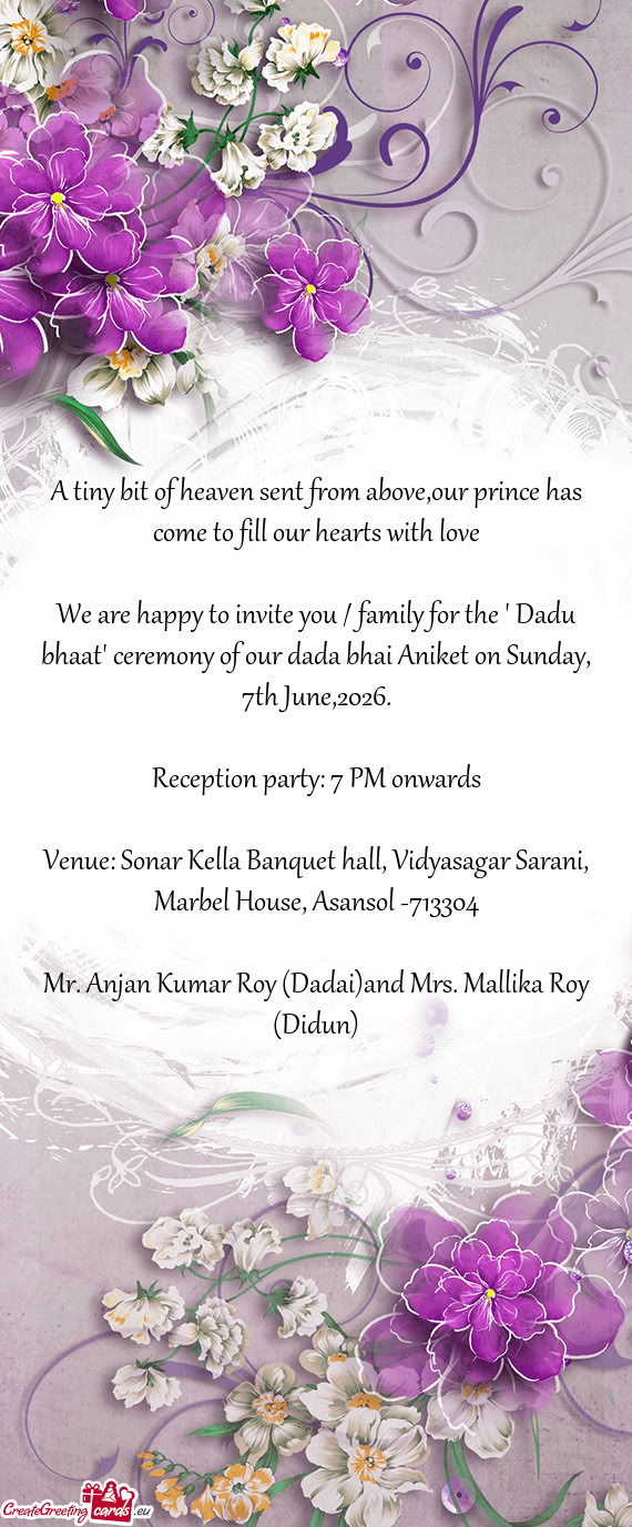 We are happy to invite you / family for the 