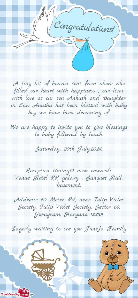 We are happy to invite you to give blessings to baby followed by lunch