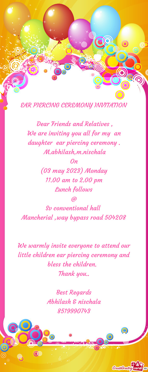 We are inviting you all for my an