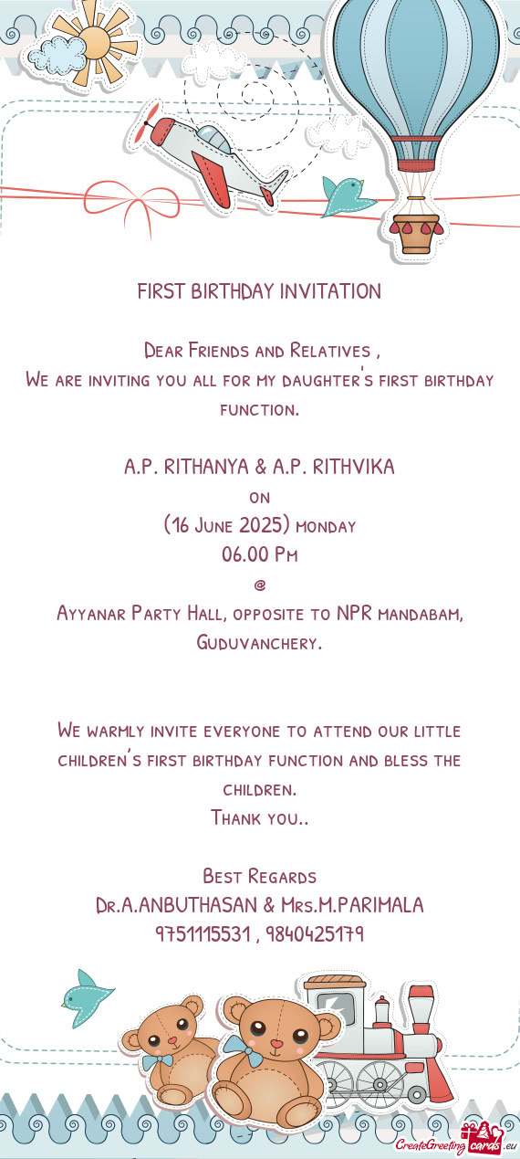 We are inviting you all for my daughter