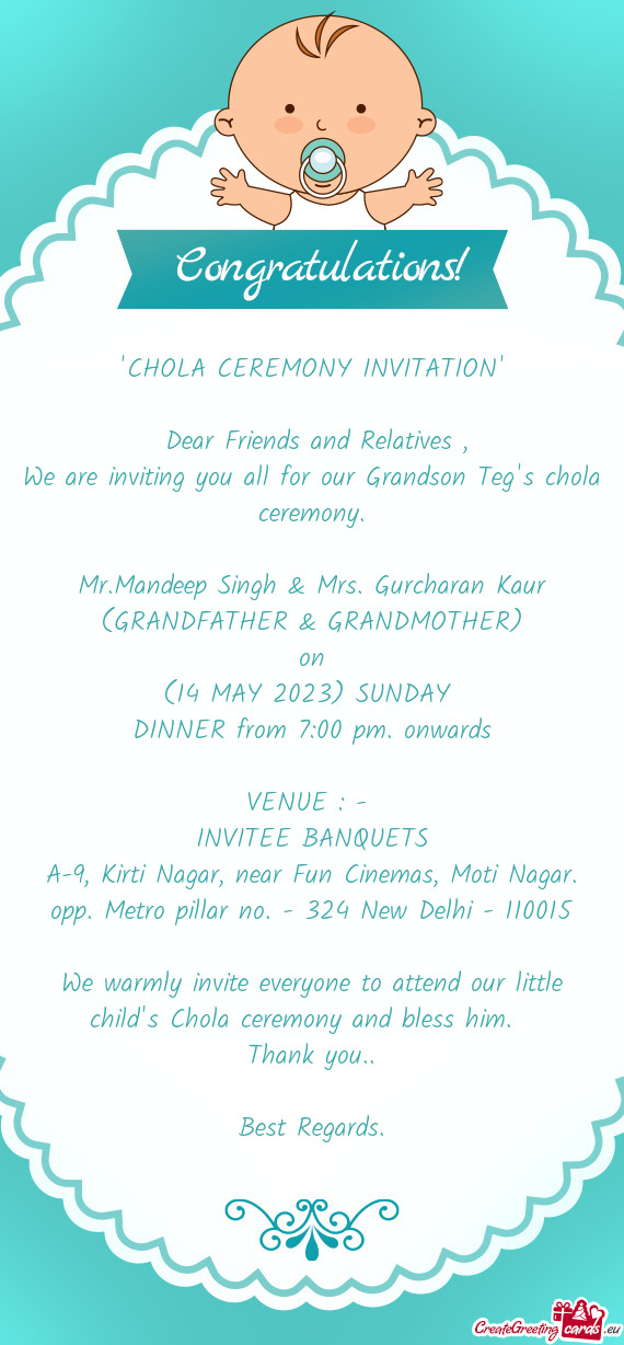 We are inviting you all for our Grandson Teg