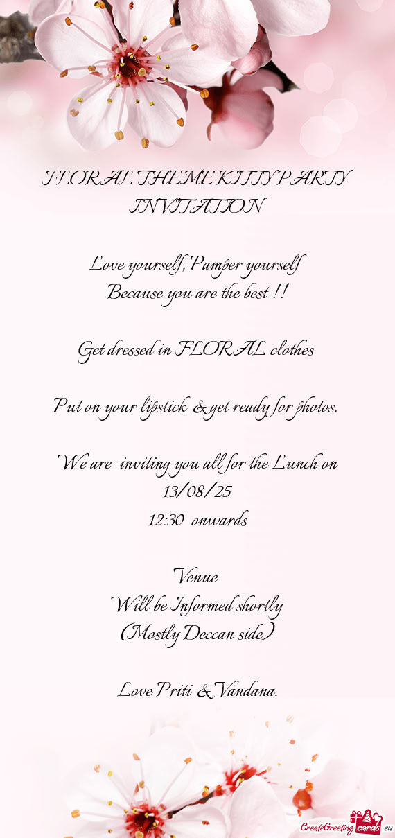 We are inviting you all for the Lunch on 13/08/25