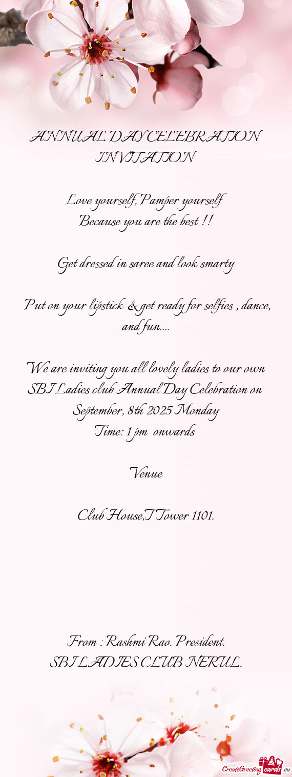 We are inviting you all lovely ladies to our own SBI Ladies club Annual Day Celebration on