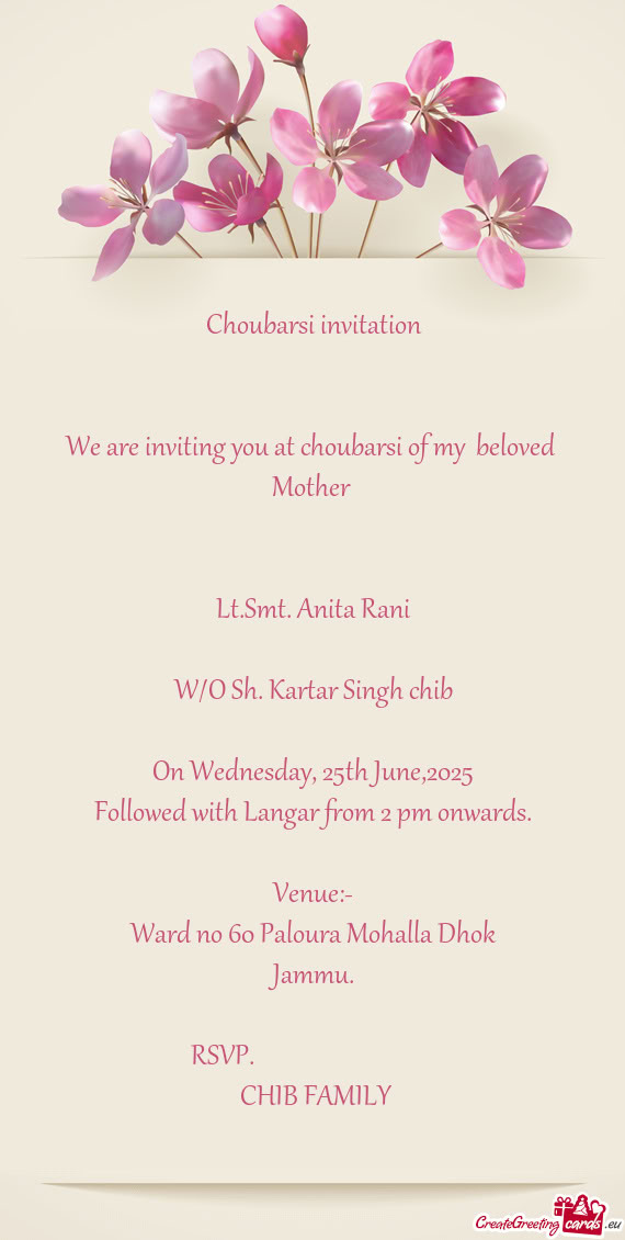 We are inviting you at choubarsi of my beloved Mother