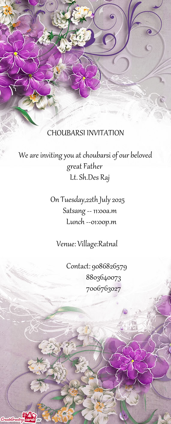 We are inviting you at choubarsi of our beloved great Father