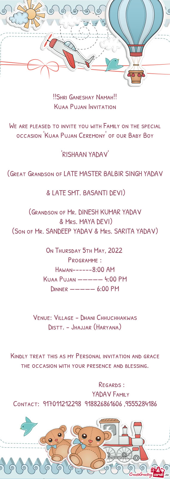 We are pleased to invite you with Family on the special occasion 