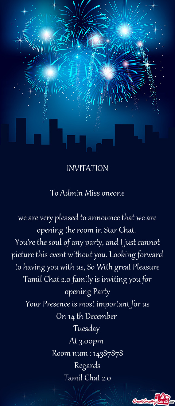 We are very pleased to announce that we are opening the room in Star Chat