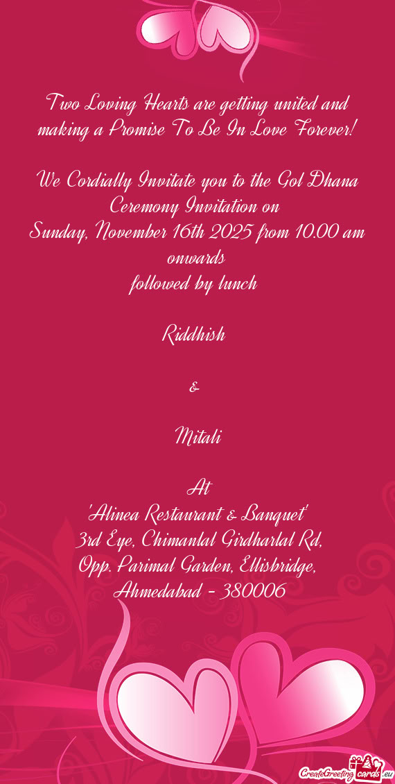 We Cordially Invitate you to the Gol Dhana Ceremony Invitation on