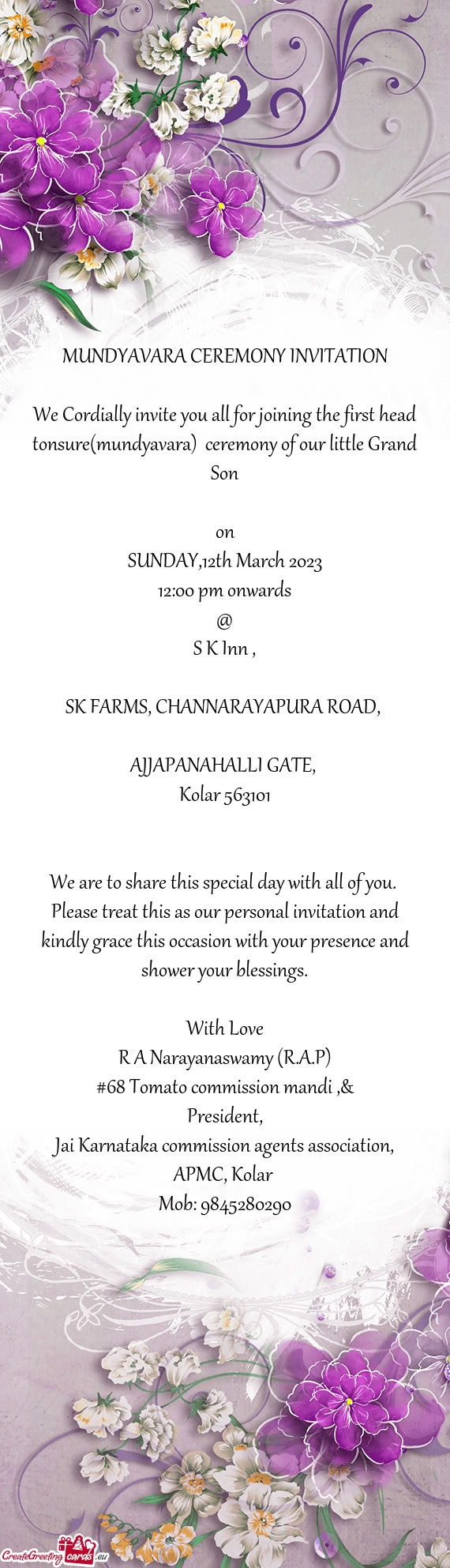 We Cordially invite you all for joining the first head tonsure(mundyavara) ceremony of our little G