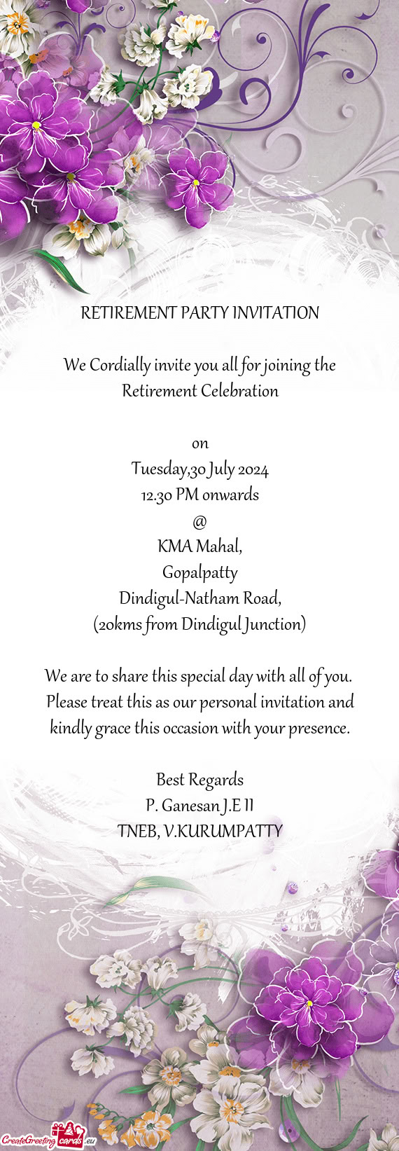 We Cordially invite you all for joining the Retirement Celebration