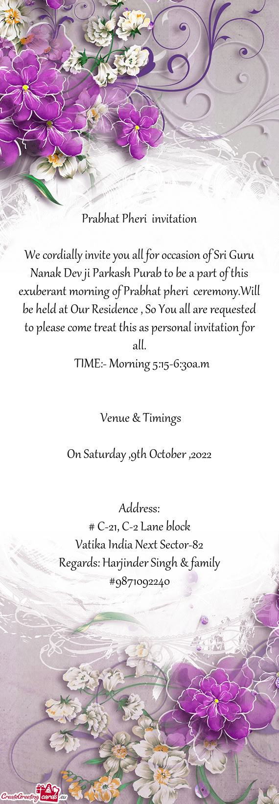 We cordially invite you all for occasion of Sri Guru Nanak Dev ji Parkash Purab to be a part of this