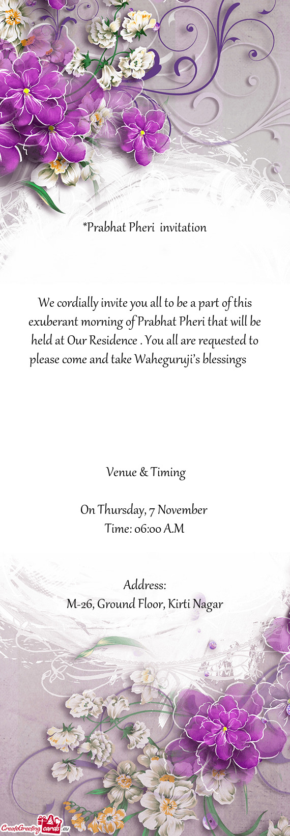 We cordially invite you all to be a part of this exuberant morning of Prabhat Pheri that will be hel